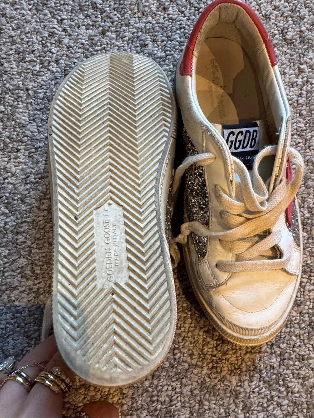 Golden Goose Kids White Sneakers with Pink Star and Silver Glitter